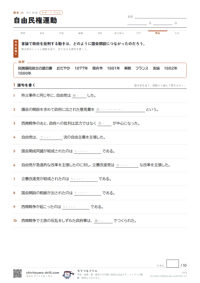 自由民権運動 サポート その3の見本