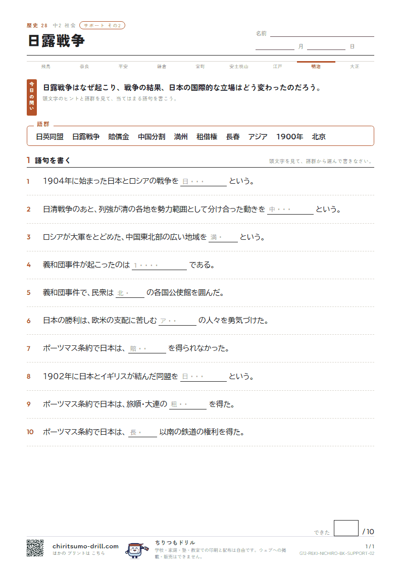 日露戦争 サポート その2の見本