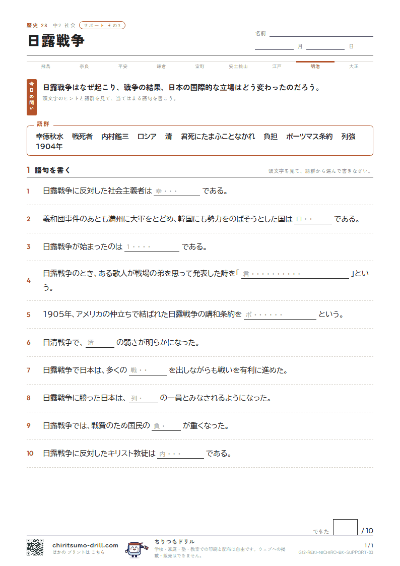 日露戦争 サポート その3の見本
