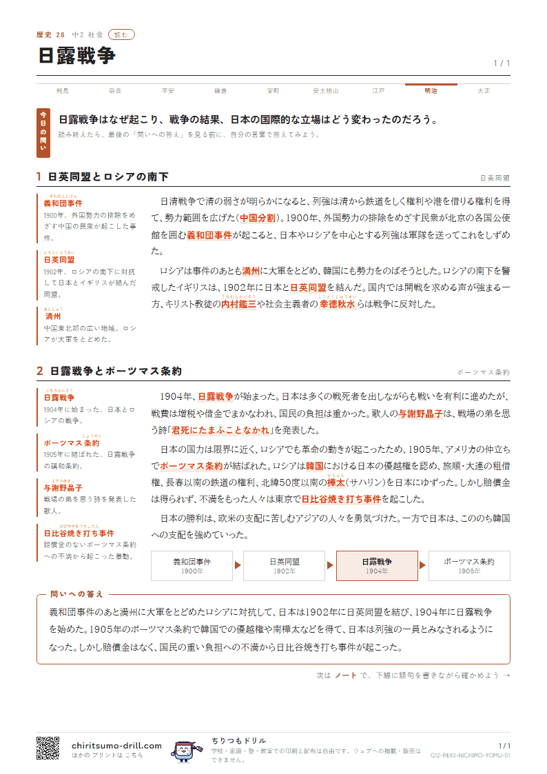 日露戦争 読むの見本