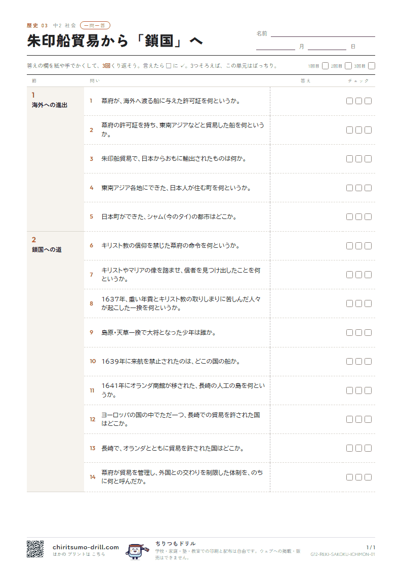 朱印船貿易から「鎖国」へ 一問一答の見本