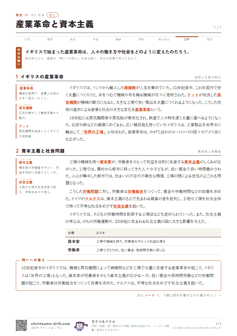 産業革命と資本主義 読むの見本