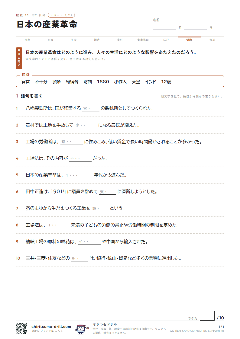 日本の産業革命 サポート その1の見本