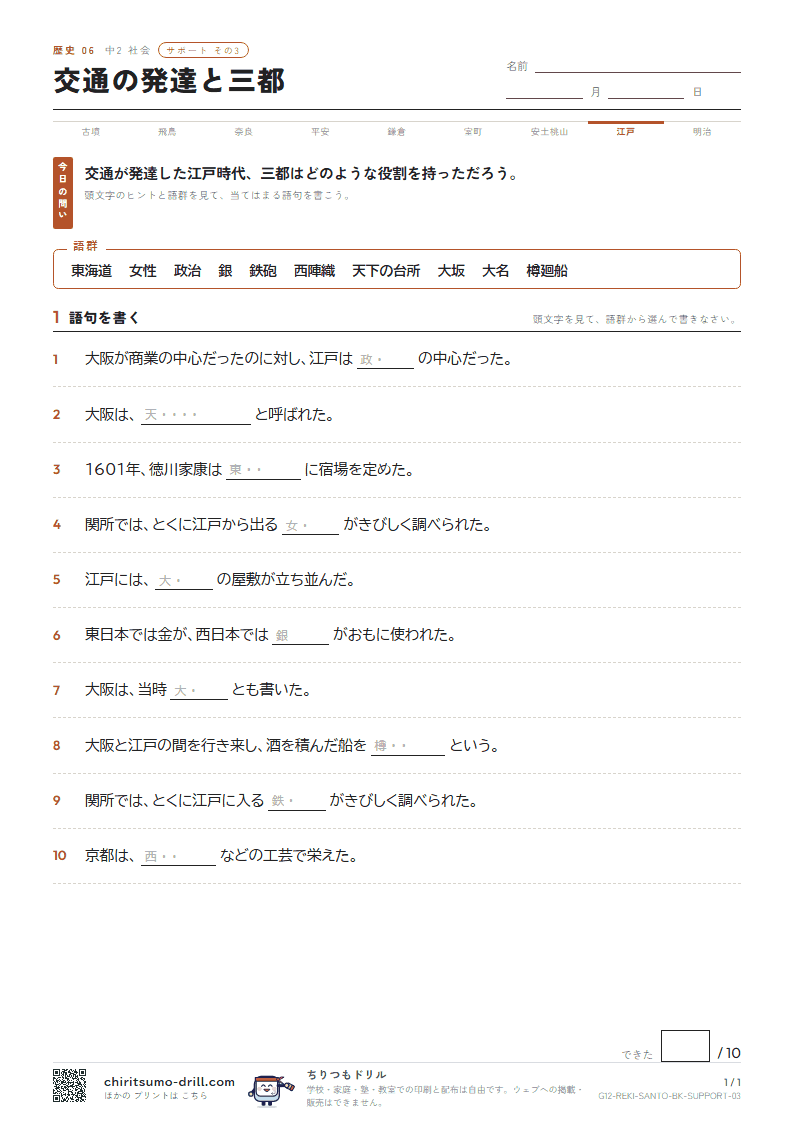 交通の発達と三都 サポート その3の見本