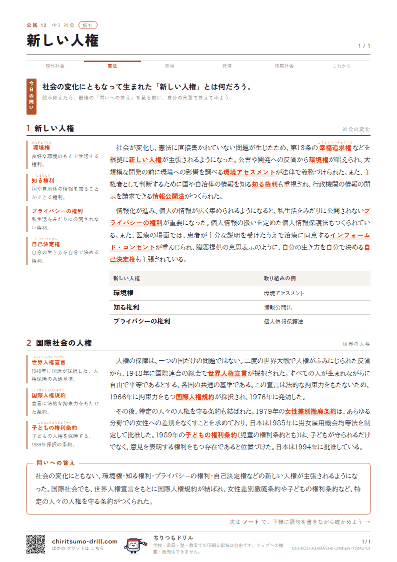 新しい人権 読むの見本