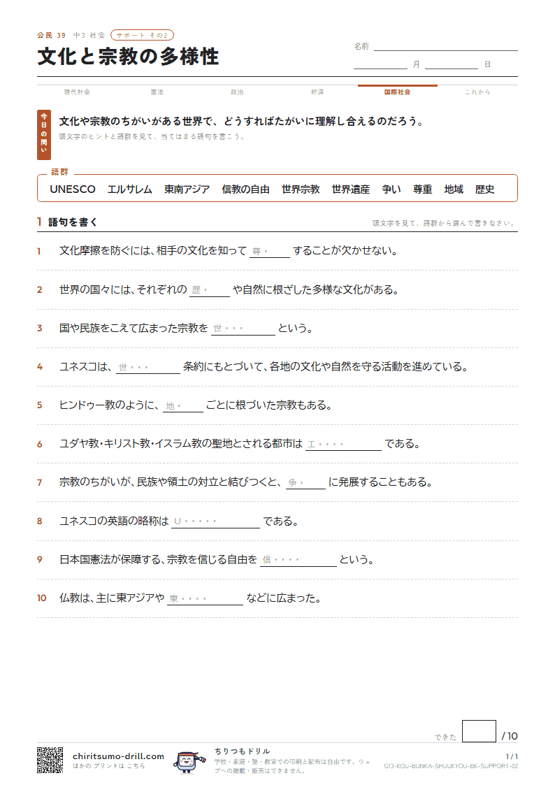 文化と宗教の多様性 サポート その2の見本