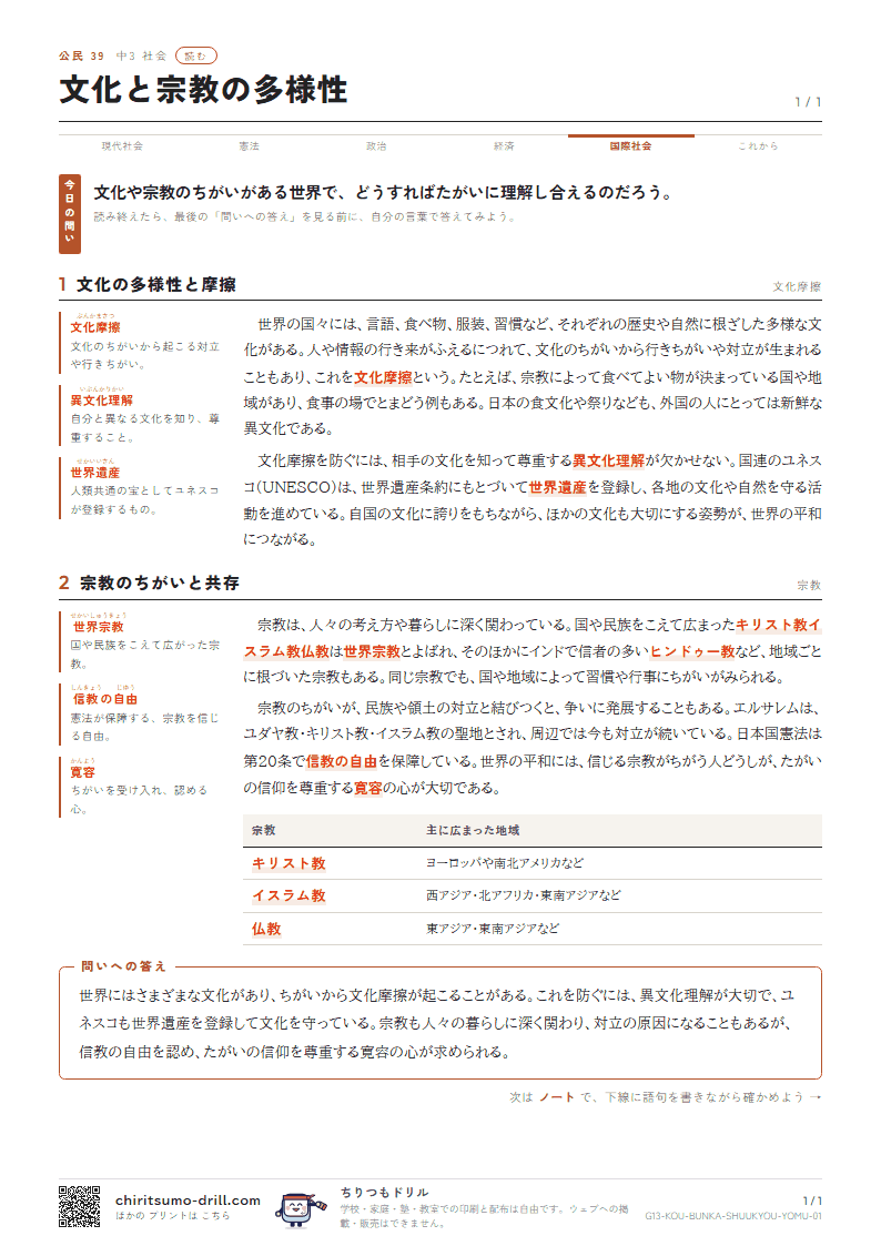 文化と宗教の多様性 読むの見本