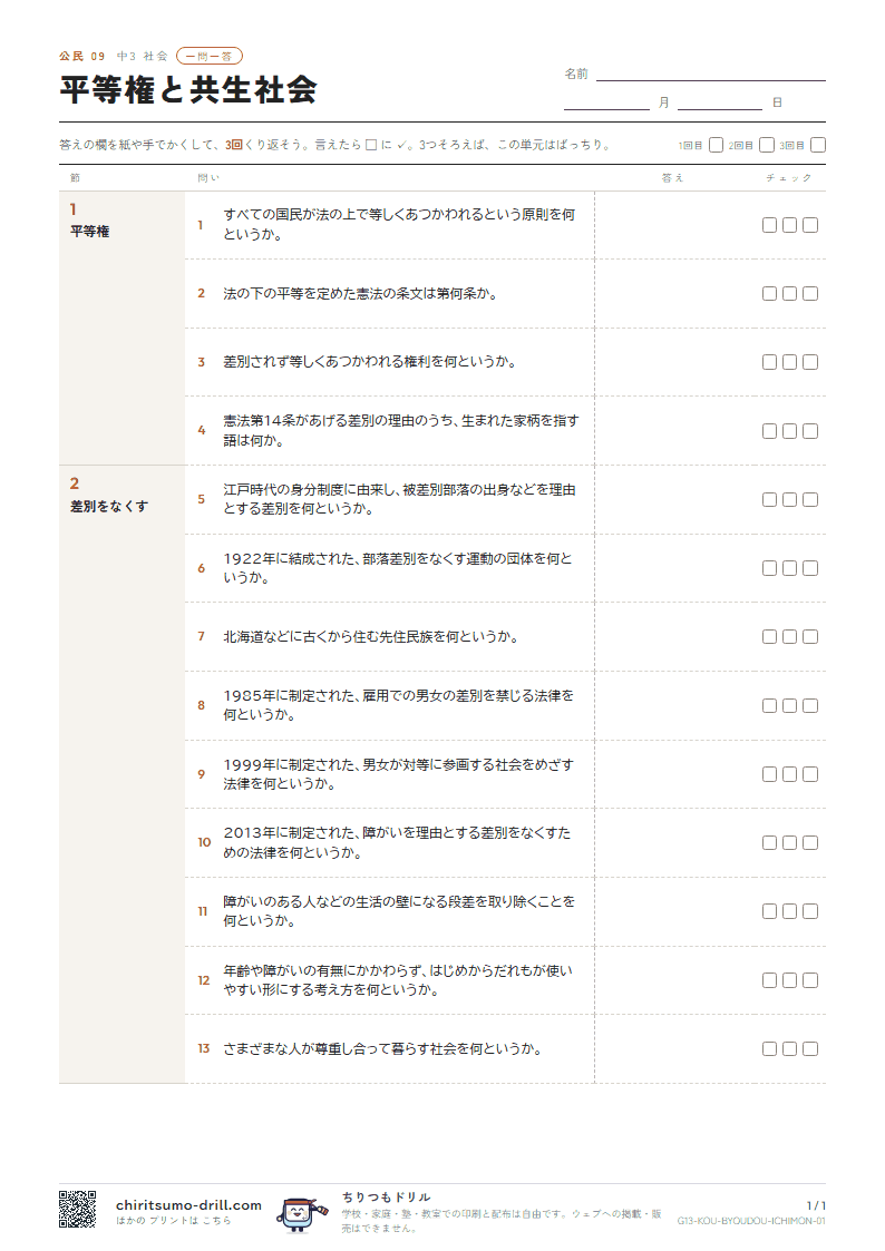 平等権と共生社会 一問一答の見本