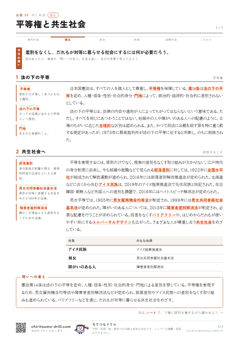 平等権と共生社会 読むの見本