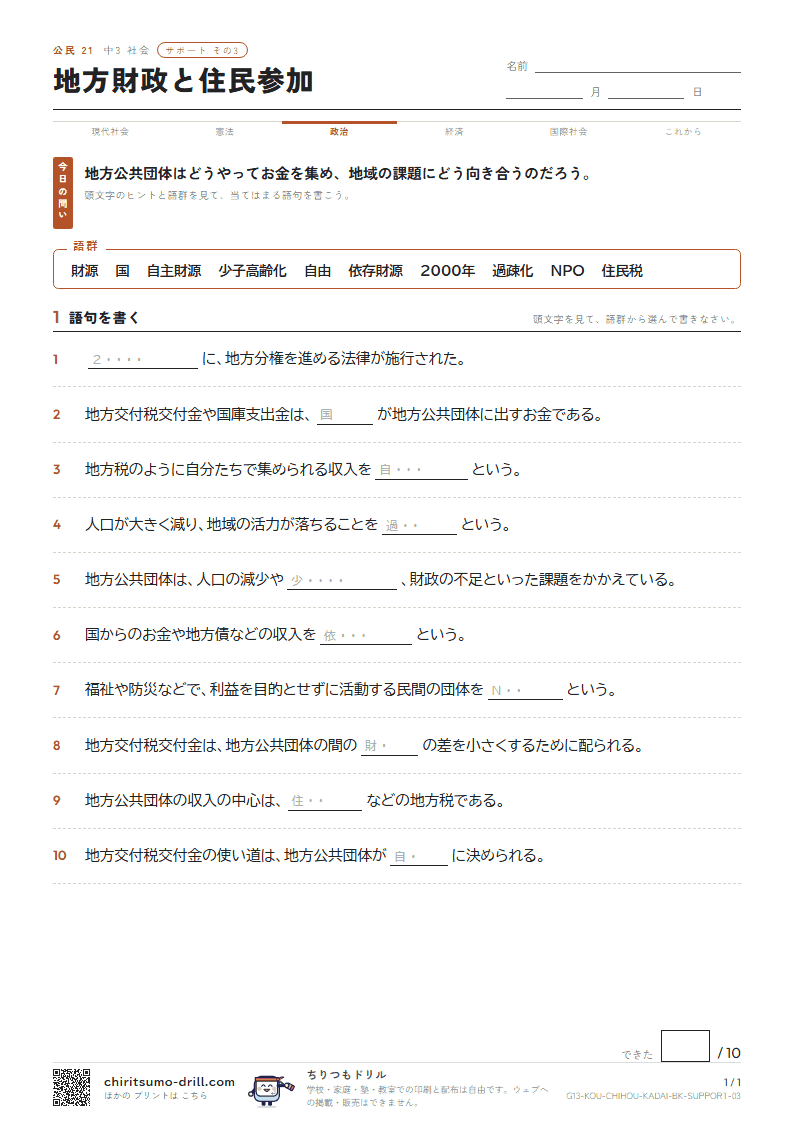 地方財政と住民参加 サポート その3の見本