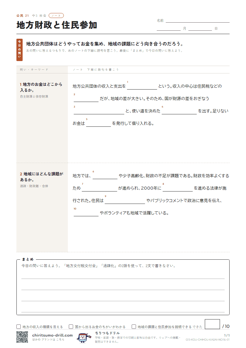 地方財政と住民参加 ノートの見本