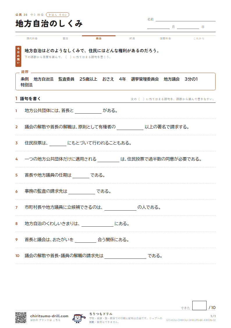 地方自治のしくみ きほん その2の見本