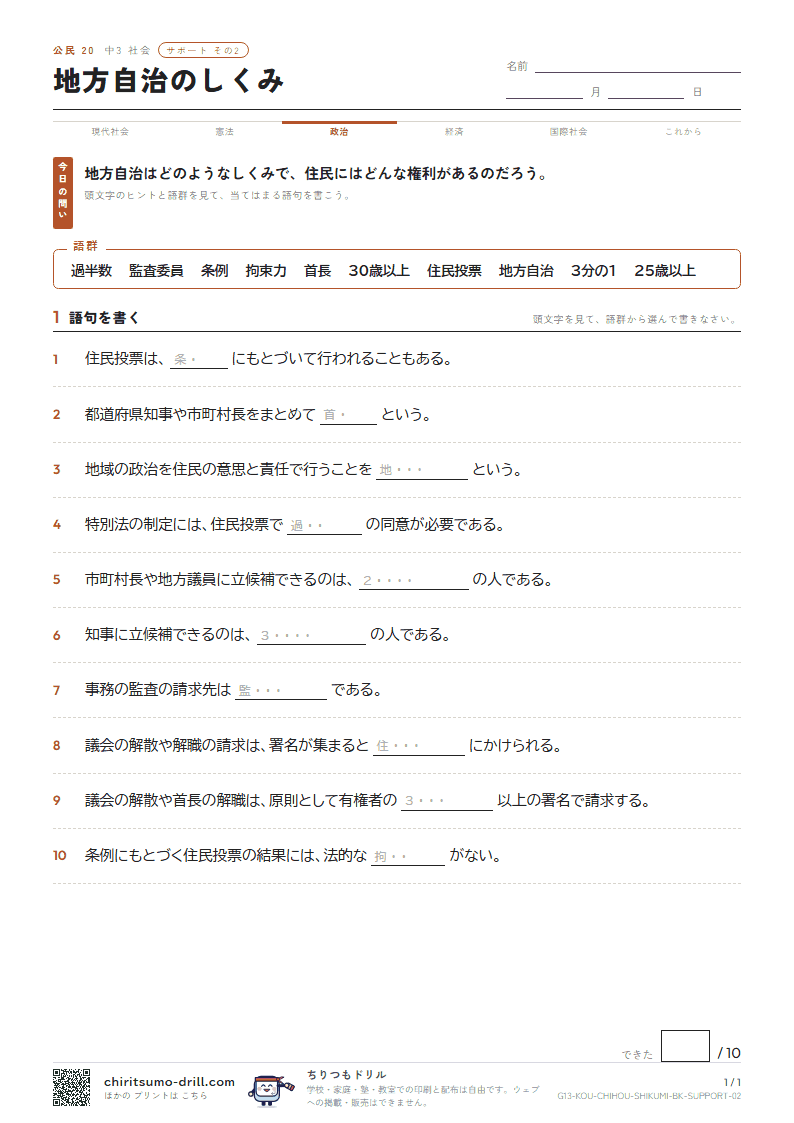 地方自治のしくみ サポート その2の見本