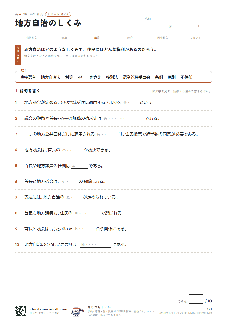 地方自治のしくみ サポート その3の見本