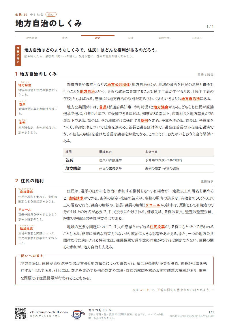 地方自治のしくみ 読むの見本