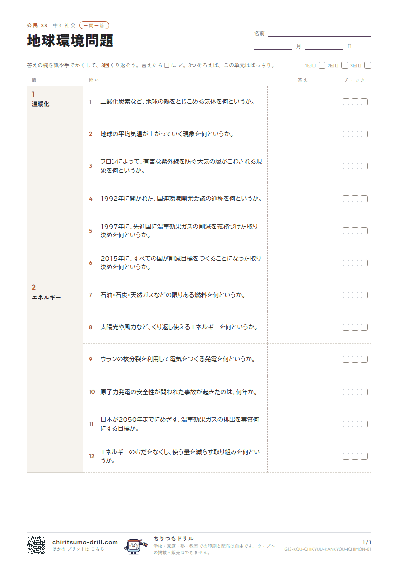 地球環境問題 一問一答の見本