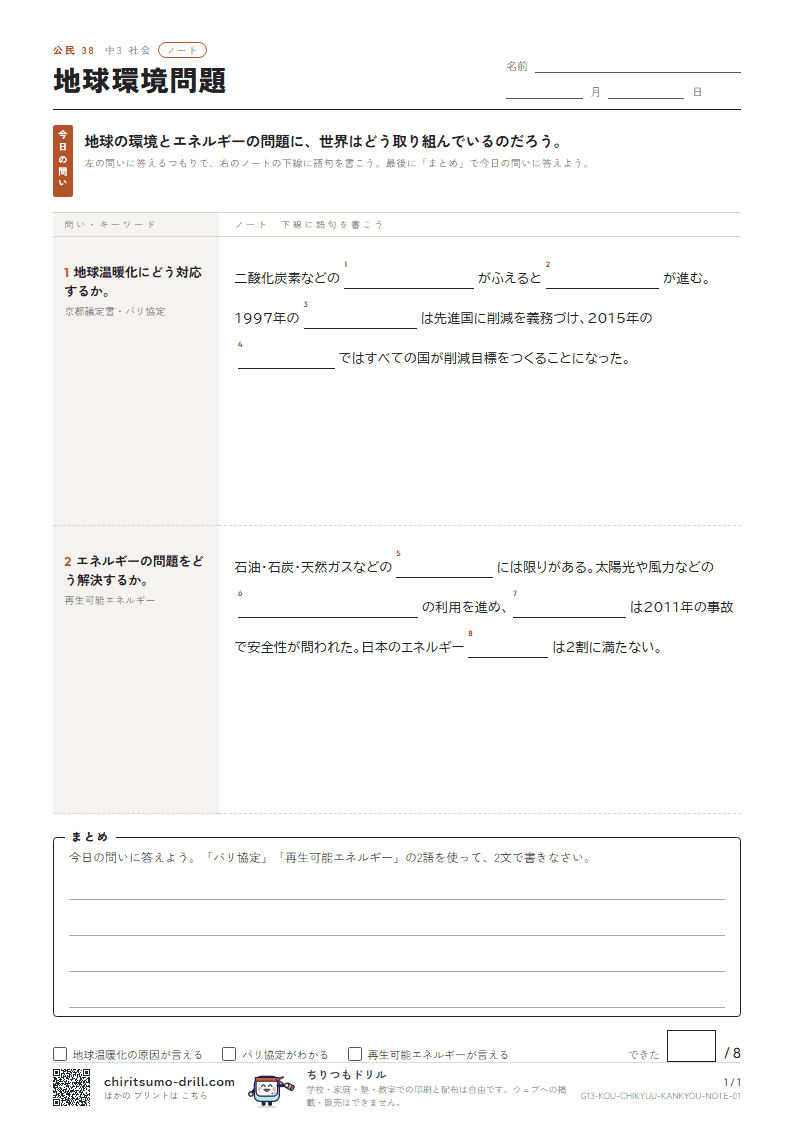 地球環境問題 ノートの見本