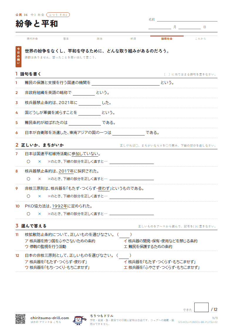 紛争と平和 ふつう その2の見本
