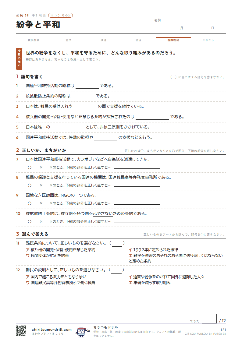 紛争と平和 ふつう その3の見本