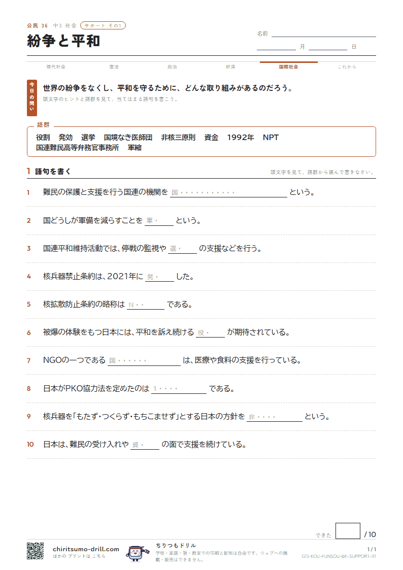 紛争と平和 サポート その1の見本