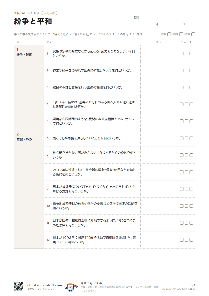 紛争と平和 一問一答の見本