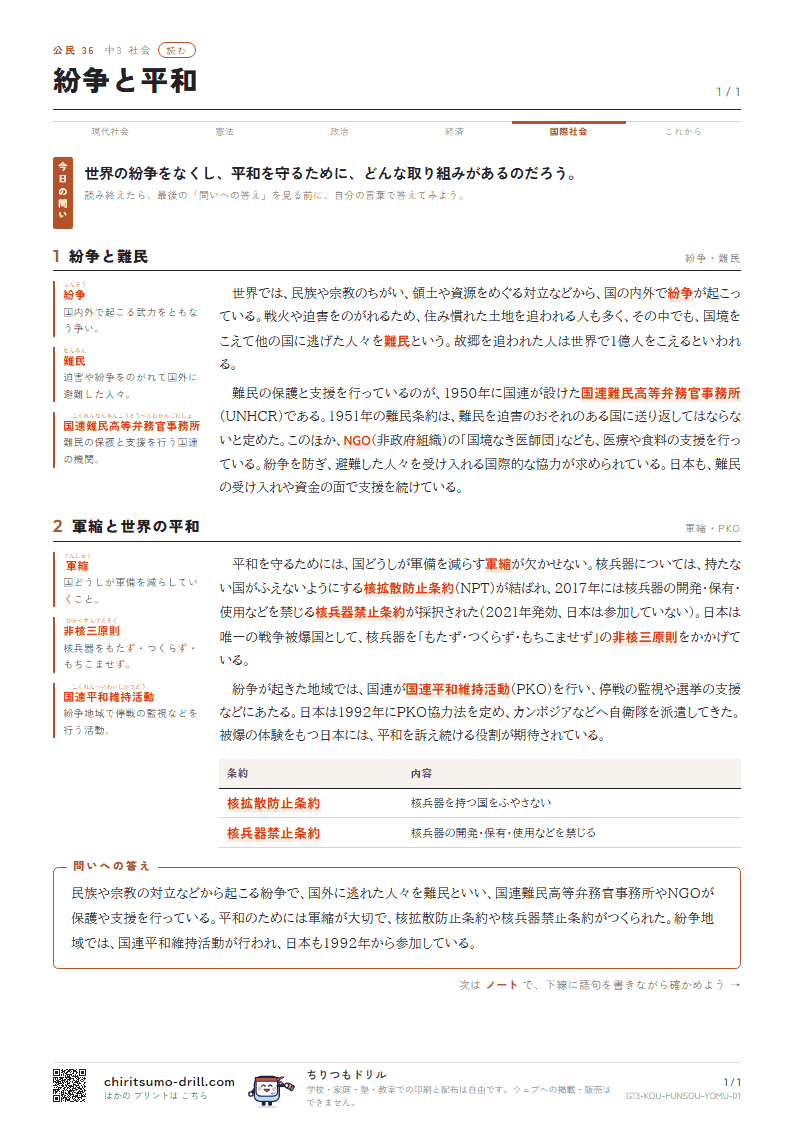 紛争と平和 読むの見本
