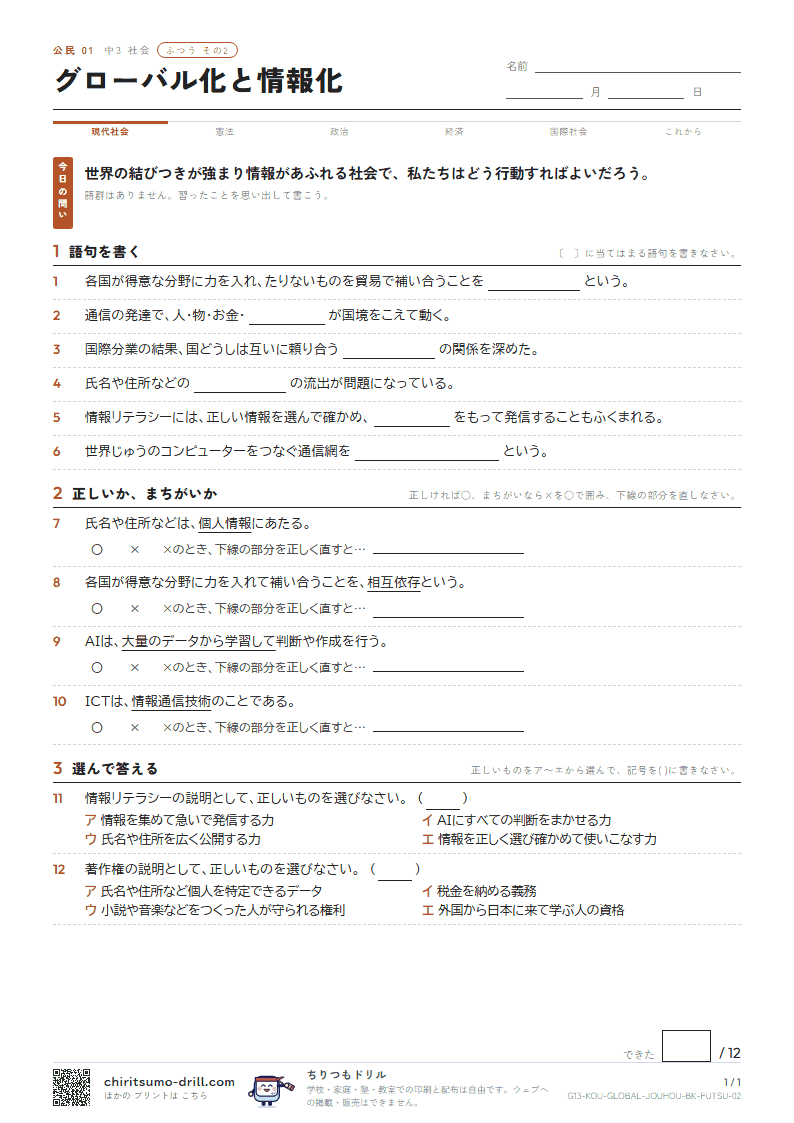 グローバル化と情報化 ふつう その2の見本