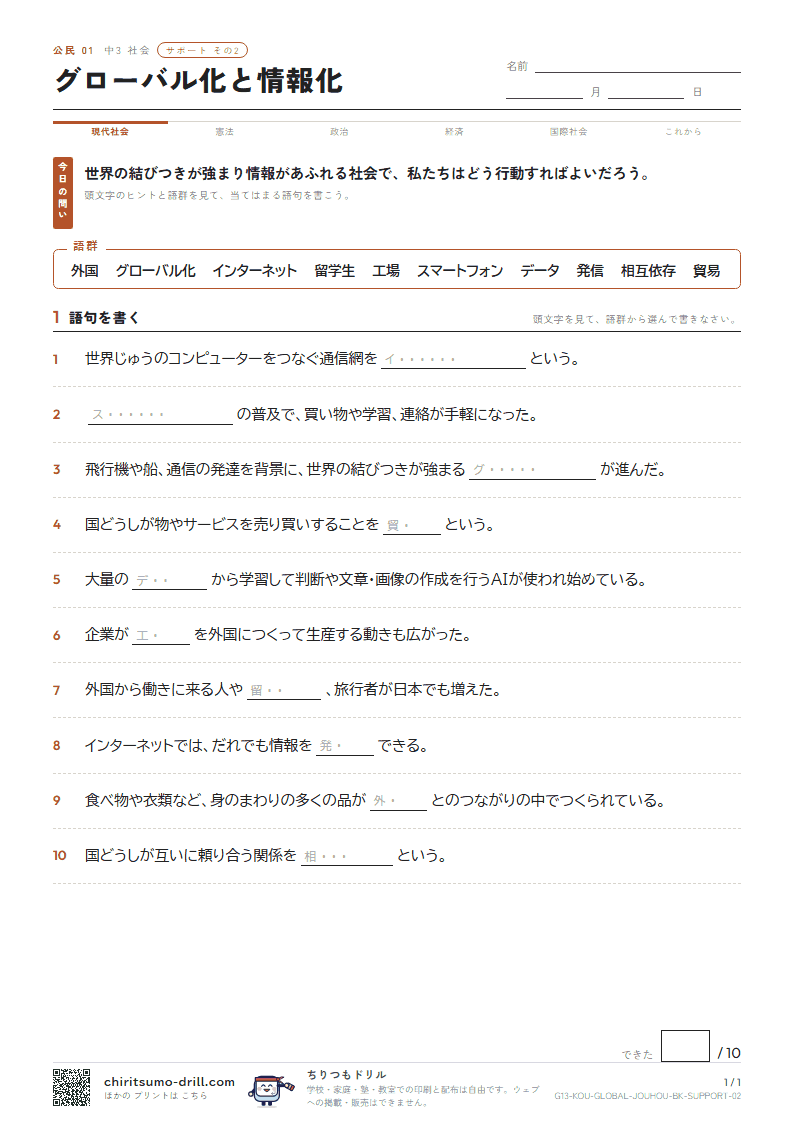 グローバル化と情報化 サポート その2の見本