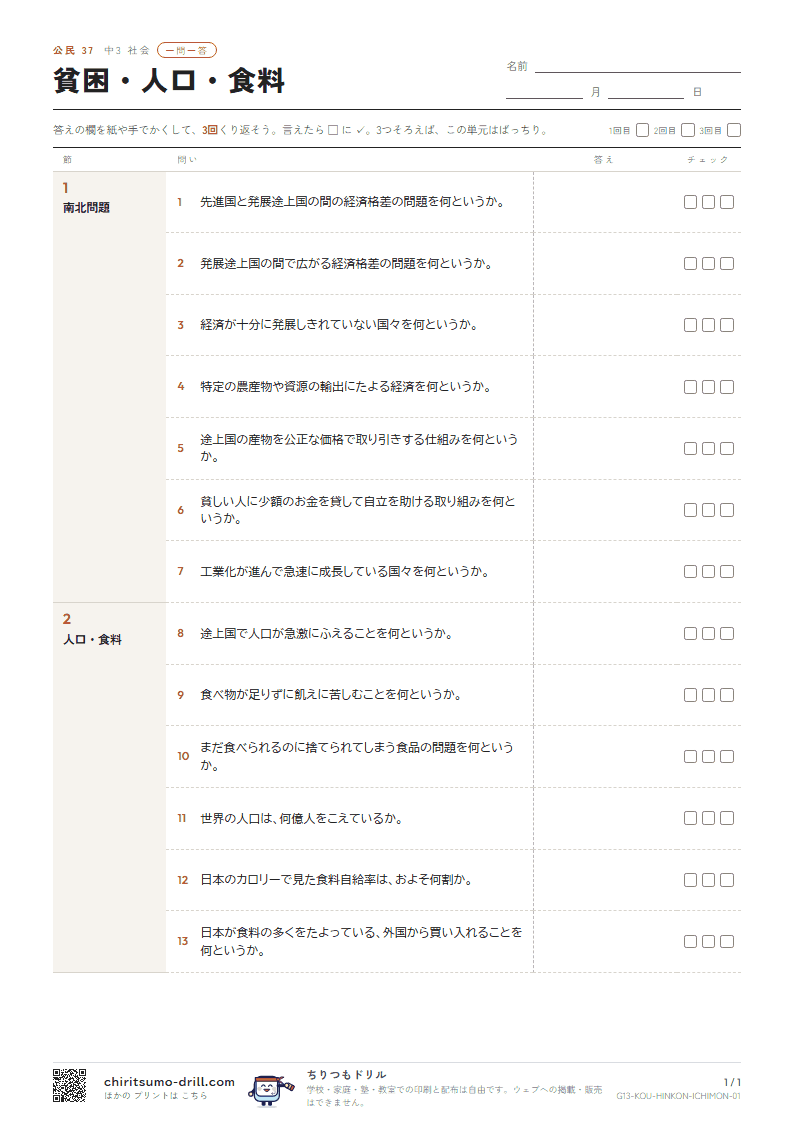 貧困・人口・食料 一問一答の見本
