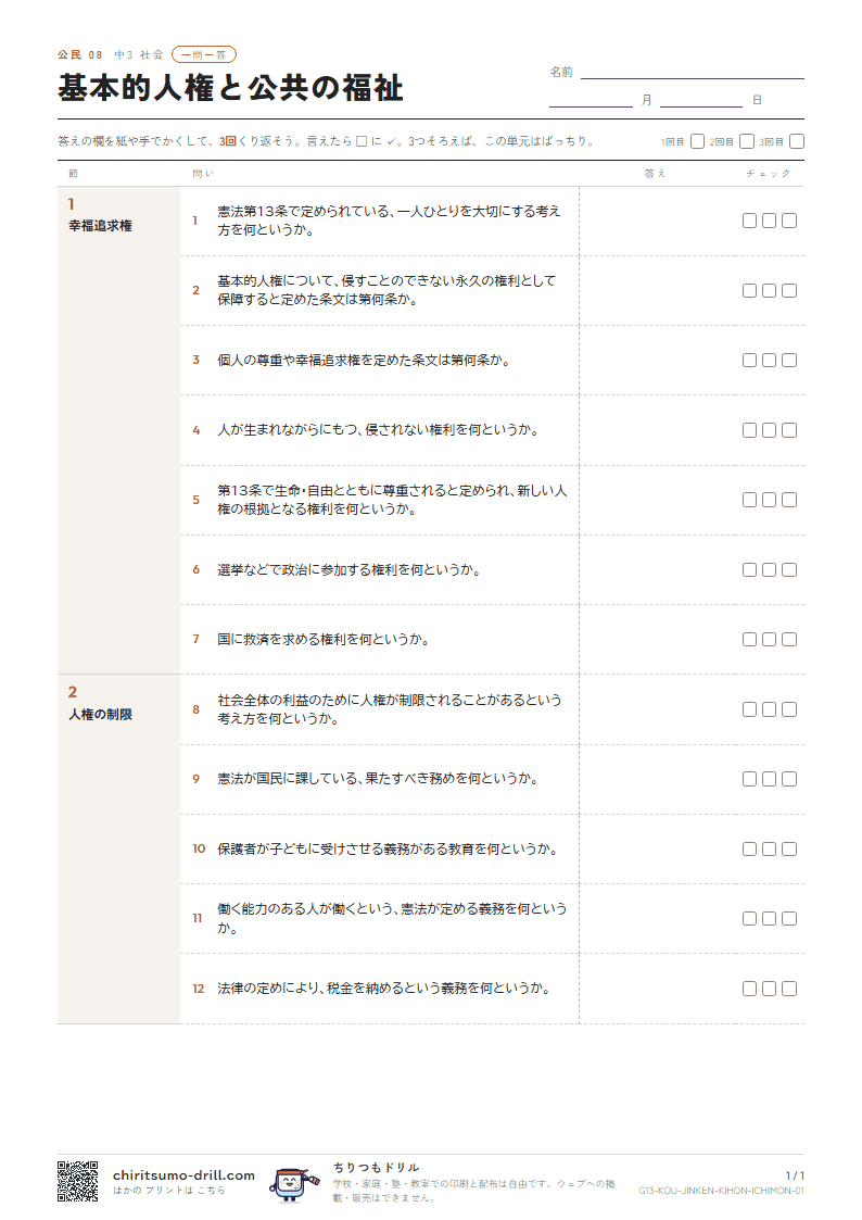 基本的人権と公共の福祉 一問一答の見本