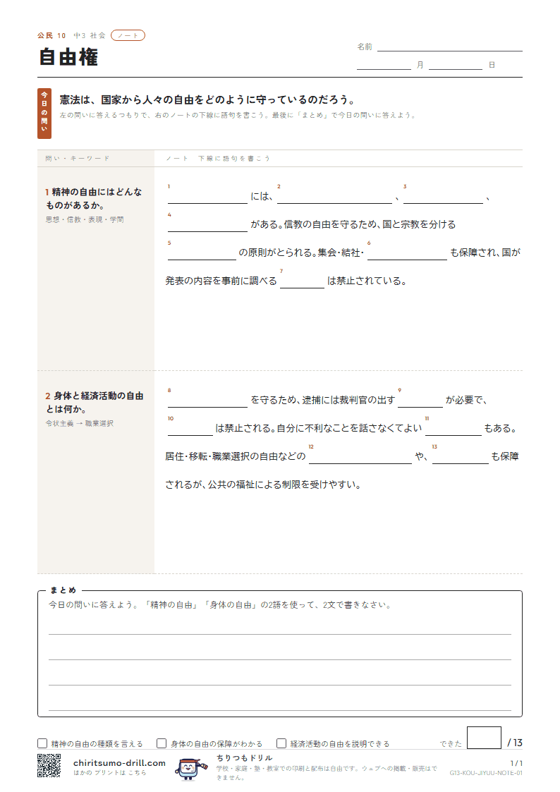自由権 ノートの見本