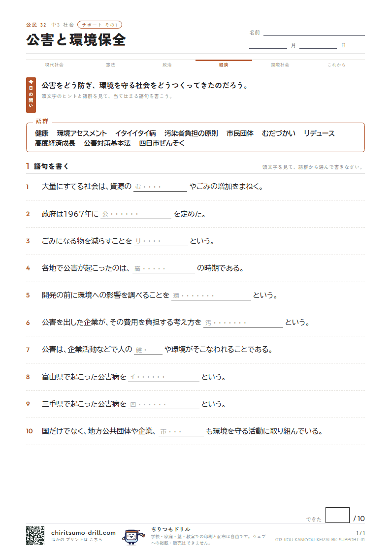公害と環境保全 サポート その1の見本