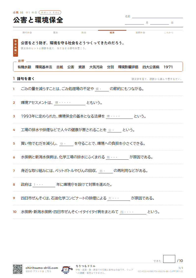 公害と環境保全 サポート その2の見本