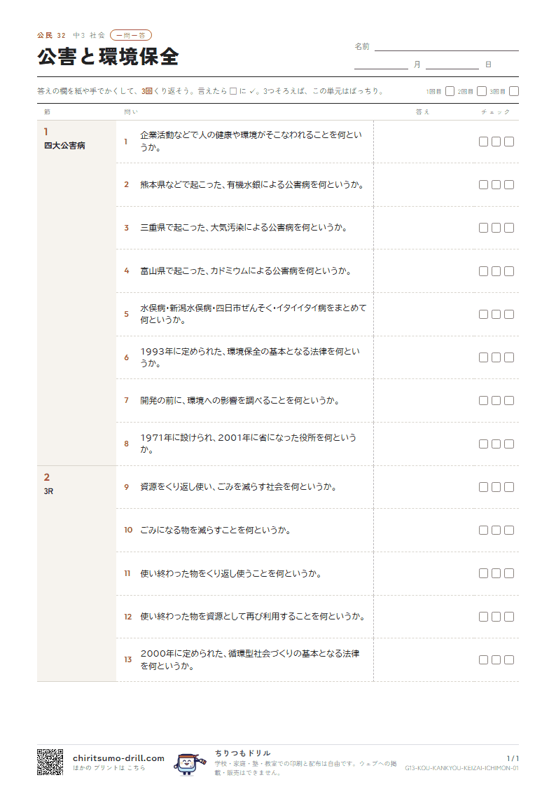 公害と環境保全 一問一答の見本