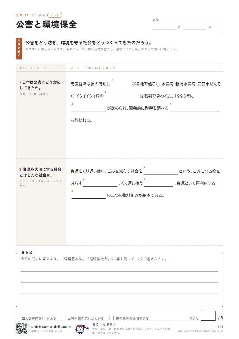 公害と環境保全 ノートの見本