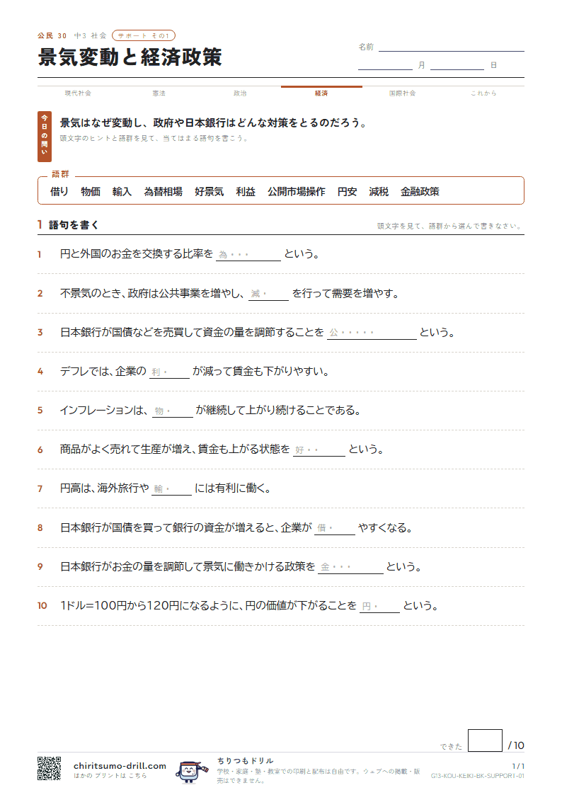景気変動と経済政策 サポート その1の見本