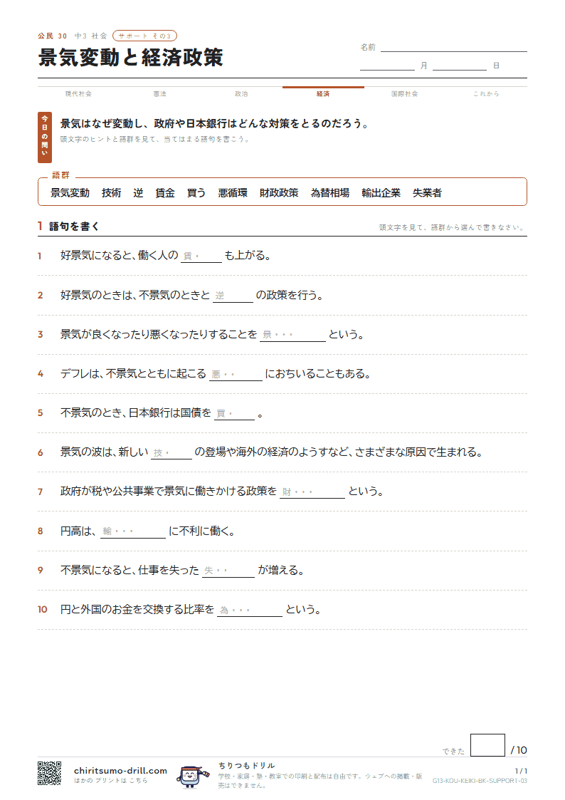 景気変動と経済政策 サポート その3の見本