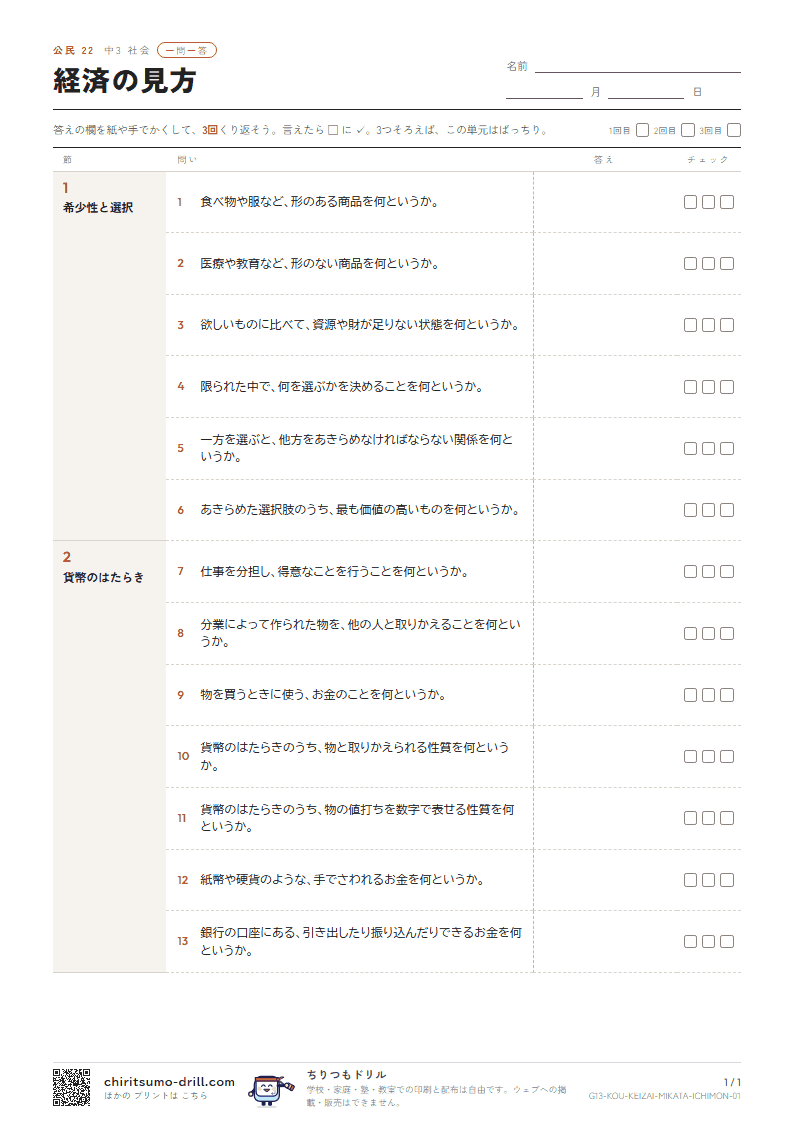 経済の見方 一問一答の見本