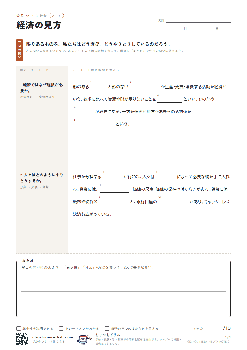 経済の見方 ノートの見本