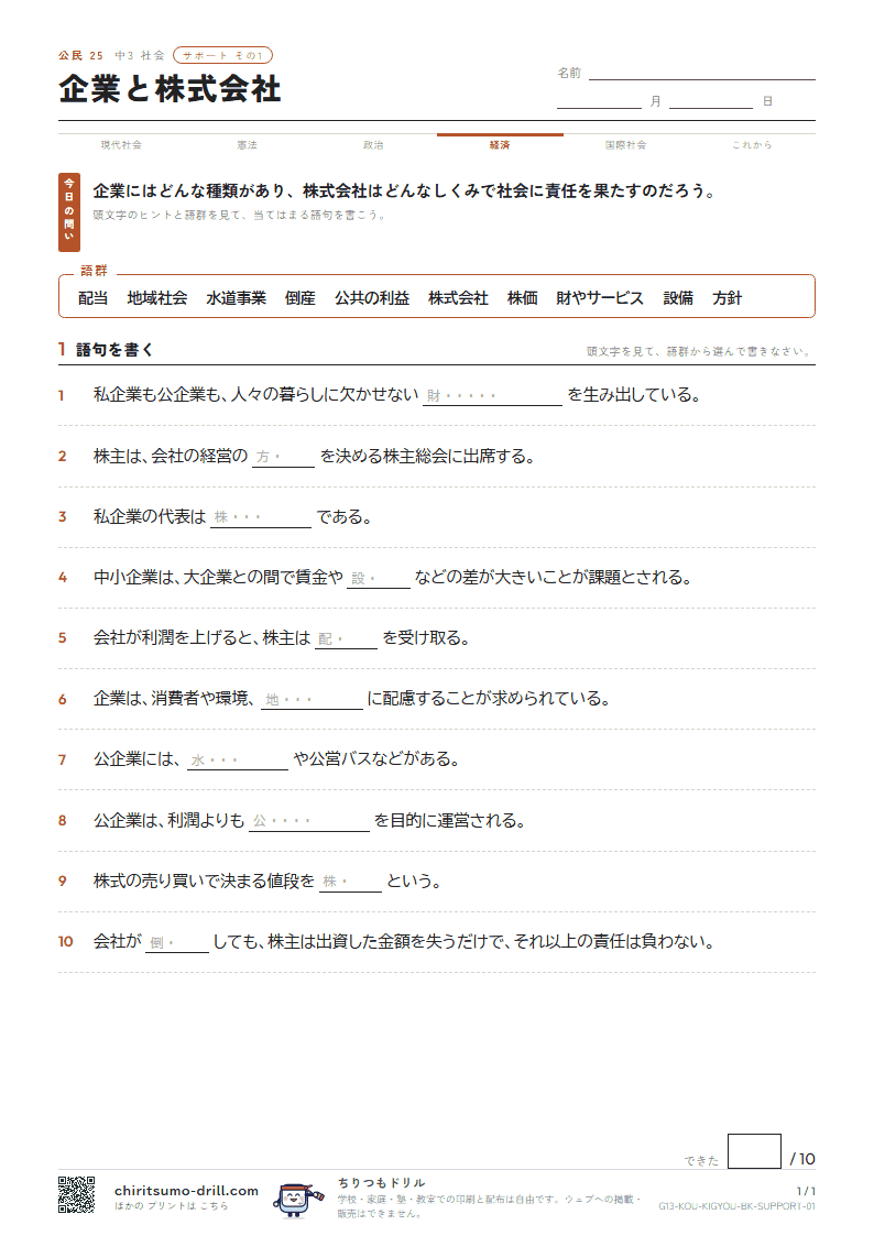 企業と株式会社 サポート その1の見本