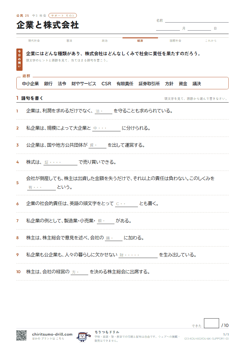 企業と株式会社 サポート その3の見本