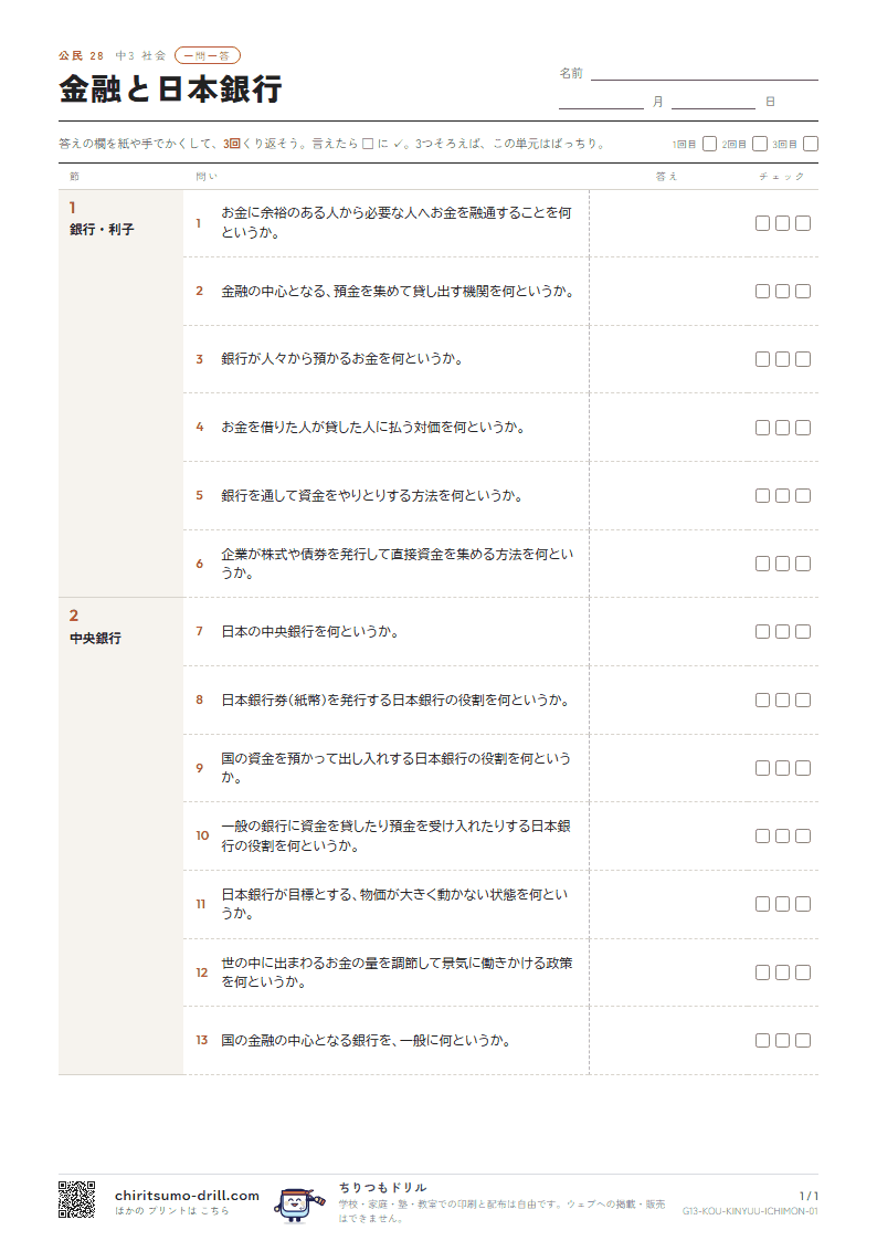 金融と日本銀行 一問一答の見本