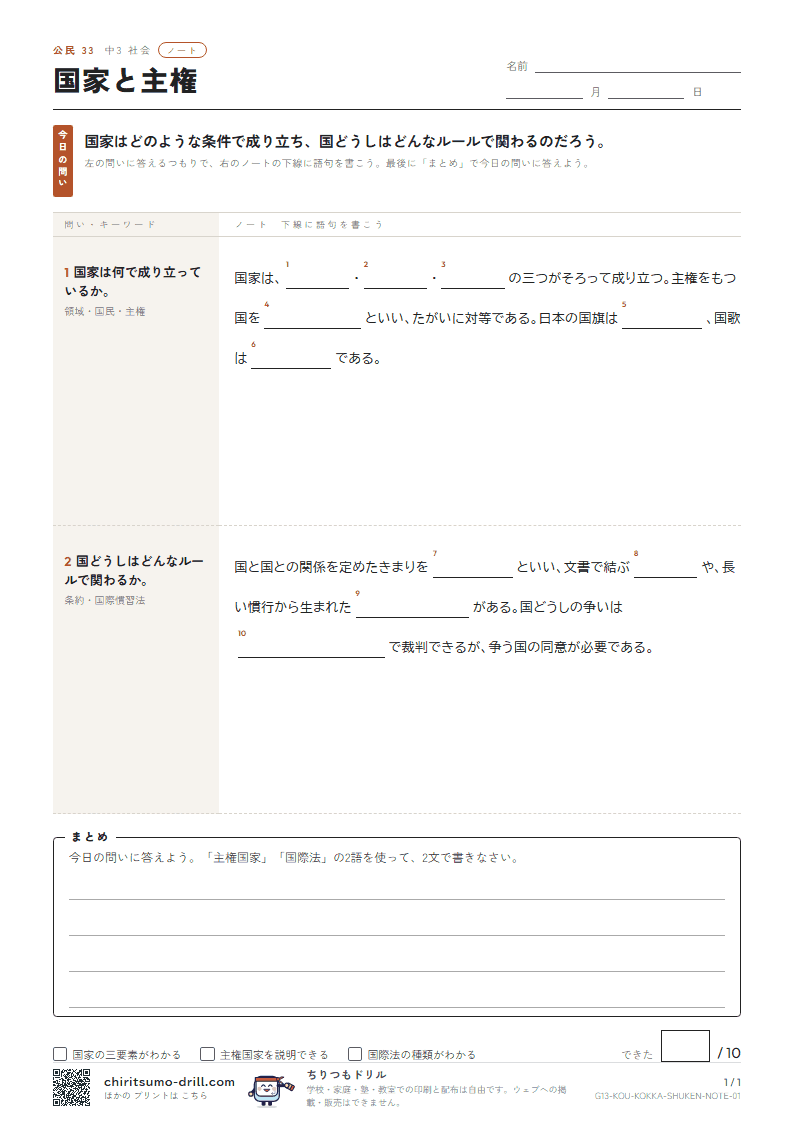 国家と主権 ノートの見本