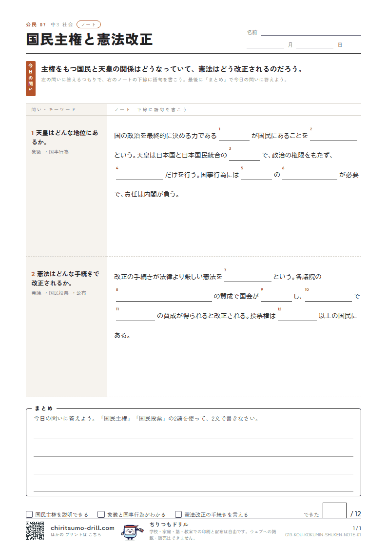 国民主権と憲法改正 ノートの見本