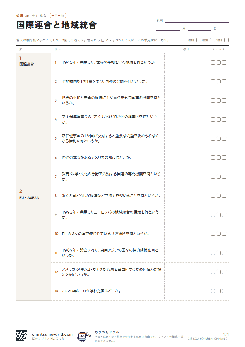 国際連合と地域統合 一問一答の見本