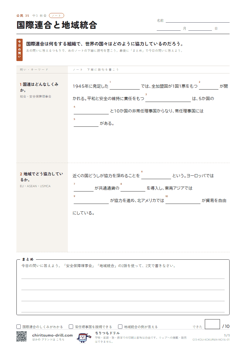国際連合と地域統合 ノートの見本