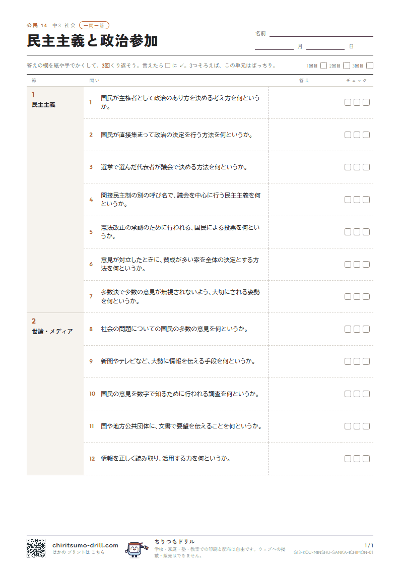 民主主義と政治参加 一問一答の見本