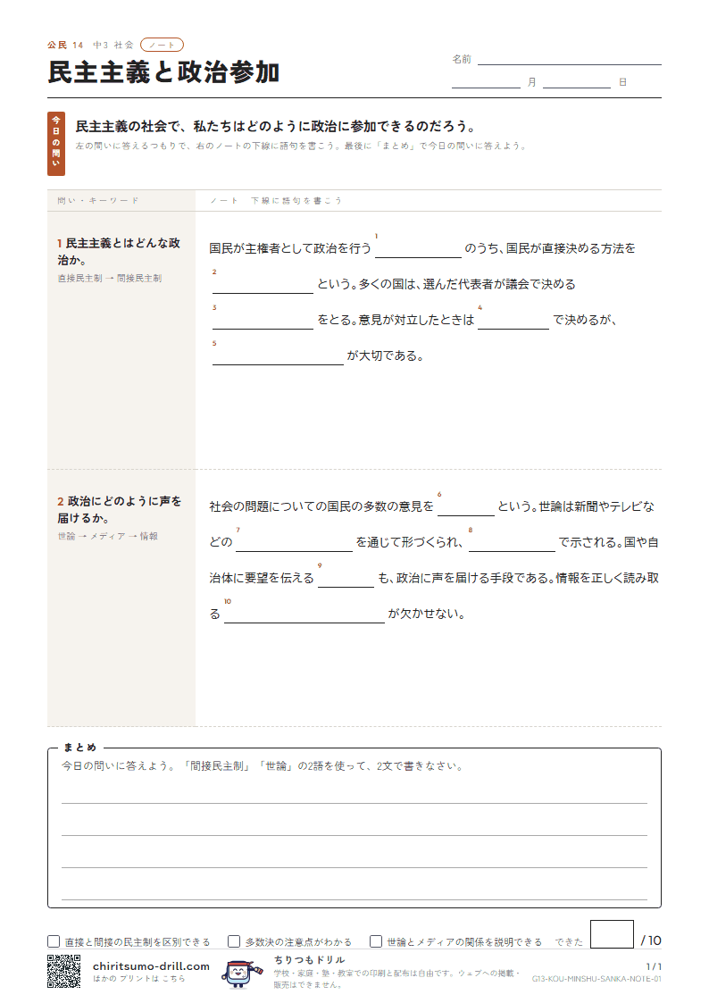 民主主義と政治参加 ノートの見本