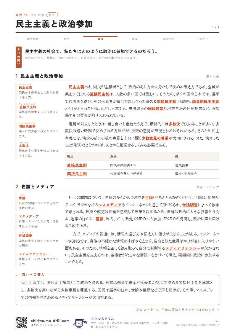 民主主義と政治参加 読むの見本