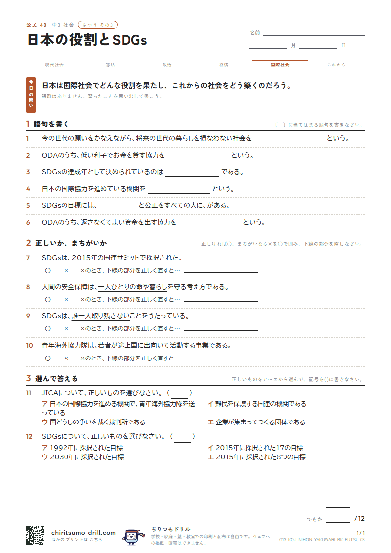 日本の役割とSDGs ふつう その3の見本